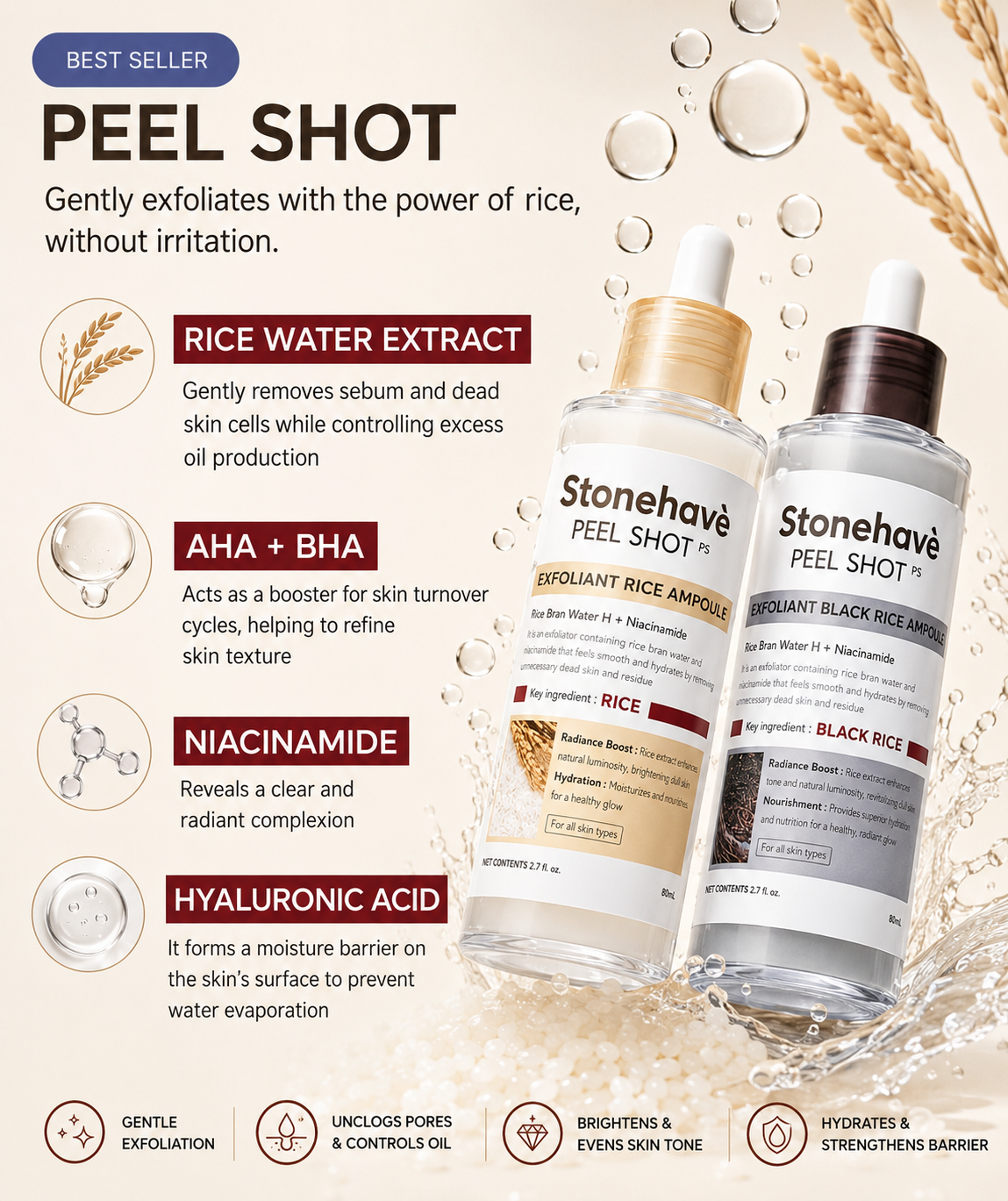 Peel Shot Glow Rice Peeling  Duo Daily Soft Exfoliating Face and Body Scrub Dead Skin Cells Blackhead Remover for All Skin Types